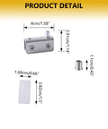 Dimensions of No-Drill Glass Door Pivot Hinge Set for 4-6mm Glass, showing stainless steel clamp, screws, and bushings.