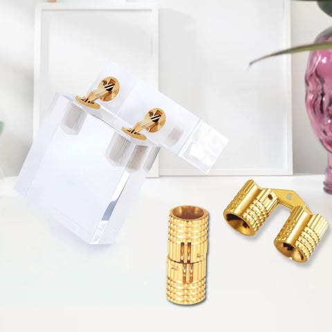Hidden Brass Cabinet Hinges 8 Mm, 8 Pack With 32 Screws, Concealed 180 Degree Opening shown close-up with screws
