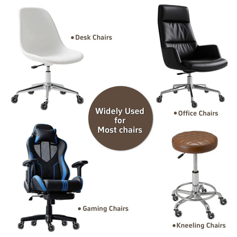 Heavy Duty 3 Inch Office Chair Wheels Replacement Set Of Five Smooth Gliding Rollerblade Casters With Universal Standard Stem For No Fuss Desk Upgrades And Top Shelf Performance Black on various chair types.