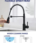 Black Kitchen Faucet With Pull Down Sprayer And Soap Dispenser, flexible head, high arc design.