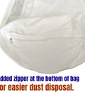 Close-up of Universal 70 Gallon Dust Collector Bottom Bag showing added zipper for easier dust disposal.