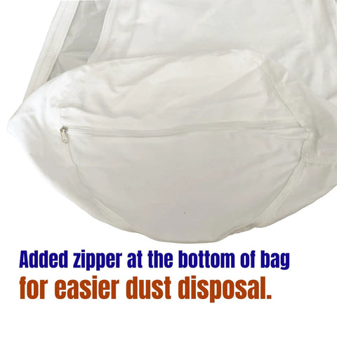 Close-up of Universal 70 Gallon Dust Collector Bottom Bag showing added zipper for easier dust disposal.