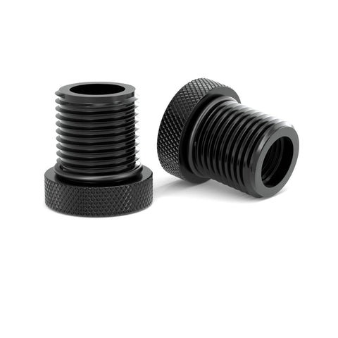 Thread adapters 2-pack: black metal with knurled ends, for 1/2-28 to 3/4-16 threads