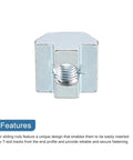 Front view of Heavy Duty 4040 Series T Slot Nuts M8 Hammer Head Fasteners Nickel Plated Carbon Steel Sliding Nuts, silver