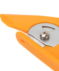 Close-up of Cordless Carpet Cutter Tool Pro Grade blade and orange casing for fast precise cutting of carpet and aluminum materials.