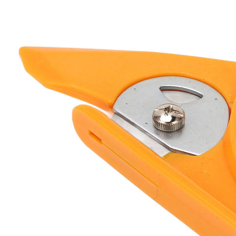 Close-up of Cordless Carpet Cutter Tool Pro Grade blade and orange casing for fast precise cutting of carpet and aluminum materials.