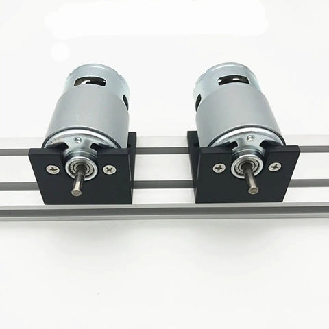 Two mounted Beefy Torque 775 DC Motors for Electric Tools 12V 24V 36V, 3500 to 9000 RPM, front ball bearing, copper jacket.