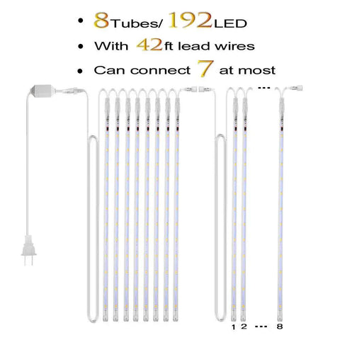 Meteor Shower Rain Lights 192 LED Icicle Strings, 8 Tubes Purple Outdoor Christmas Lights, detail of LED tubes and connectors