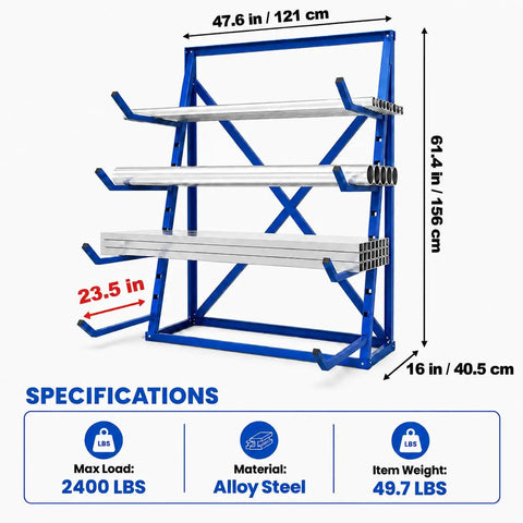 Built Like A Tank Four Tier Cantilever Rack For Heavy Lumber And Pipe Storage Made From Strong Alloy Steel Holding Up To Two Thousand Four Hundred Pounds For Garage Workshop Daily Grind