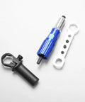 Kick It Up A Notch With This Rad Rivet Tool Adapter Kit That Tames Your Electric Drill Into A Beastly Powerhouse For Sheet Metal And Pipe Jobs Using 1/4 Inch Hex Shank Aluminum Alloy Build For Top Tier Gigs. rivet adapter kit with drill handle, 4 sizes and wrench