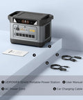 Hella Durable 2083Wh Solar Generator Pumping 2400W Of Smooth Juice Through Six AC Plugs DC Ports USB Slots And Sun Powered Input on a table with user manual and cables.