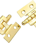 Two Pack Gold Zinc Alloy Crown Hinges With Eight Mounting Holes For Vintage Furniture Cabinets, showcasing a shiny gold finish.