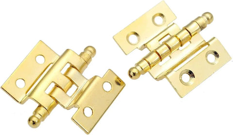 Two Pack Gold Zinc Alloy Crown Hinges With Eight Mounting Holes For Vintage Furniture Cabinets, showcasing a shiny gold finish.