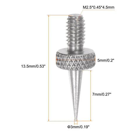 3 Pack Needle Point Contact Points For Dial Indicators And Depth Gauges, R0.15 Tip, M2.5 Thread, 7mm Length, 303 Stainless Steel