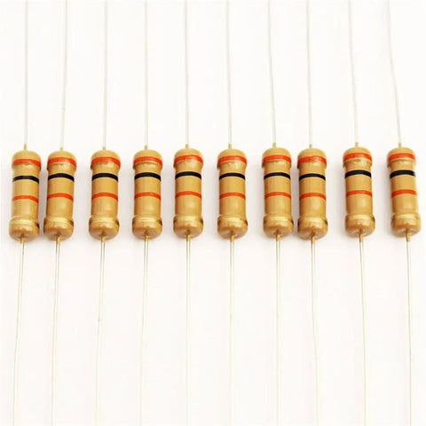 1W Carbon Film Resistor Kit Pack For Electronics DIYers, Assorted 1K To 2M Ohm, 5 Percent Tolerance, close-up of resistors