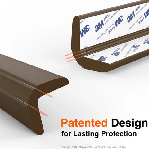 Foolproof Fireplace Edge And Corner Protectors Keep Littles Safe With An Extra Wide Nine Foot Strip And Two Tight Corners Soft Nbr Foam Guards showcasing patented brown foam design with 3M adhesive backing.