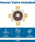 Shower Faucet With Valve And Trim Kit For A 6 Inch High Pressure Rain Shower Head, cUPC certified brass valve details
