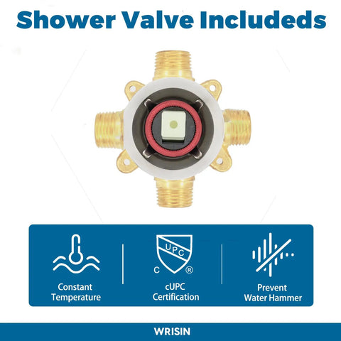 Tub And Shower Faucet Set With Valve, Trim Kit And 6 Inch High Pressure Rain Showerhead For Bathroom Remodeling, Durable Brass Chrome Finish, Easy Install And Smooth Temperature Control showing shower valve included