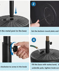 Assembly steps for Rock Solid Heavy Duty Round Umbrella Base 85.7 Pound Water And Sand Filled Patio Stand With Steel Holder.