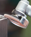 Longneck Mini Angle Grinder LW E With Variable Speed Control Includes 60 Grit Carborundum Disc shown grinding metal edge