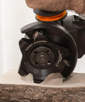 Knockout Turbo Scraper Wheel For Angle Grinders With Swivel Carbide Blades smoothing raw lumber with precision and ease.