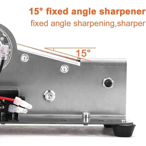 3-In-1 Mini Belt Sander And 7-Speed Knife Sharpener With Bench Grinder Attachment For Metalworking And DIY Projects featuring 15-degree fixed angle sharpener.