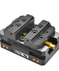 Shop Floor Ready Self Centering Vise Built Like An Ironclad Workhorse With 5 Axis Precision And Grippy Round Pipe Holds, showing a durable metal frame.