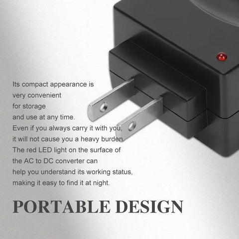 Plug And Play Ac To Dc Car Cigarette Lighter Adapter Converter with compact design, two-prong plug, and red LED indicator for easy visibility.