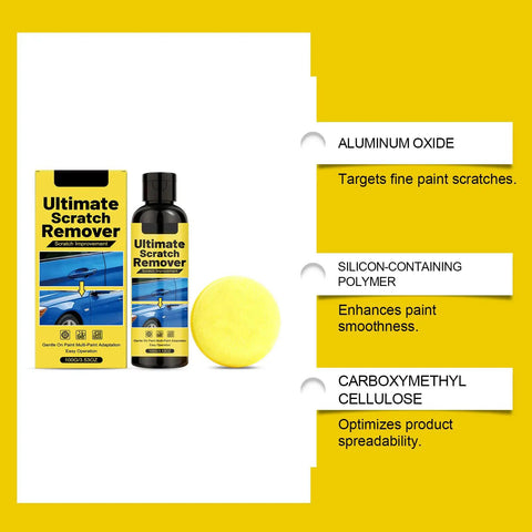 No Hassle Auto Scratch Remover And Swirl Polish Kit Safe For Every Paint Color Easy One Step Car Detailing with yellow sponge.