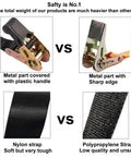 Heavy Duty Nylon Ratchet Tie Down Straps For Cargo And Gear With Black Webbing Rugged Track Spring Fittings comparison chart