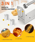 CGOLDENWALL 3-in-1 manual tornado potato slicer with three blade attachments, stainless steel kitchen tool