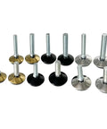 Eight Piece Adjustable Furniture Feet Set With Self Leveling Screws For Chairs Tables Cabinets And Restaurant Benches M8 And M10 Threads Heavy Load Support For Leveling On Uneven Floors