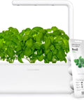 Indoor Herb Garden Kit With Grow Light For Kitchen Windowsill, includes three basil pods in a self-watering white planter