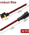 Dimensions of Waterproof 2 Pin Electrical Connector Kit For Cars, Trucks, Boats And Motorcycles, 16 AWG 2 Wire, IP64 Sealed, 20 Piece Pack