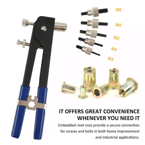 OctBird 430Pcs Rivet Nut Tool Kit With Metric Rivnut Combo For Furniture Auto Marine And Industrial DIY Projects Includes M8 M6 M5 M4 M3 Insert Fasteners To Upgrade Your Gear Game Today manual rivet nut tool and assorted steel inserts