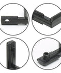 Close-up of black 20 Pcs T Slot Inside Corner Connector With Screws for 2020 Series Aluminum Extrusion, 6mm Slot Profiles