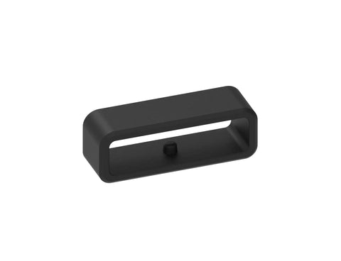 Rock Solid Silicone Keeper Rings For Watch Bands No Dangle Drama Quick Snap Retainer Clips, smooth black silicone clip lying flat.