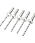Five dome head rivets from 120 Piece Aluminum Blind Rivet Kit Pop Rivets Assortment For Fast One Sided Riveting In Furniture And DIY Friendly Projects