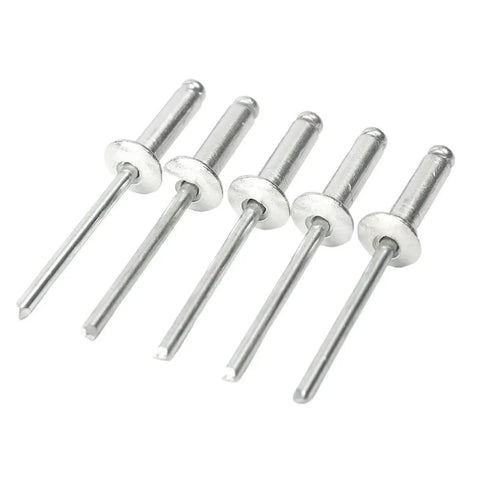 Five dome head rivets from 120 Piece Aluminum Blind Rivet Kit Pop Rivets Assortment For Fast One Sided Riveting In Furniture And DIY Friendly Projects