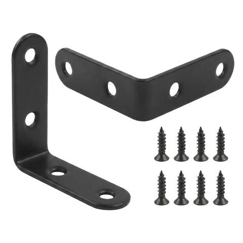 20 Piece 2 Inch L Brackets Stainless Steel Right Angle Corner Braces Built For Shelves Cabinets Chairs And Wood Furniture Black Finish Easy Install With Screws Included displayed