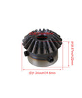 Beefy 45 Steel 1.5 Modulus Tapered Bevel Gear Wheel 8mm Hole Diameter 20 Teeth Silver Pack Of 2, with measurement labels.