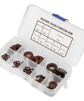 8 Types Belleville Compression Spring Disc Washer For Heavy Duty Load With Variable Stiffness Disk Spring And Compact Shock Absorber Design For Clutches Safety Valves And Precision Machinery, brown discs in labeled plastic case