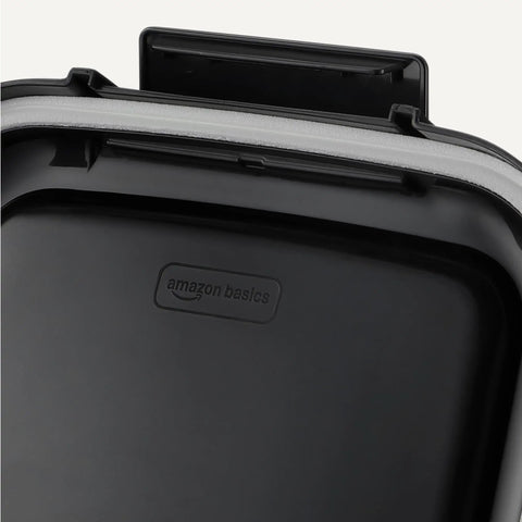Close-up of an airtight lid on Pet Food Storage Container Set 30lb and 10lb With Scoop, Airtight BPA Free Plastic Bins For Dogs And Cats.