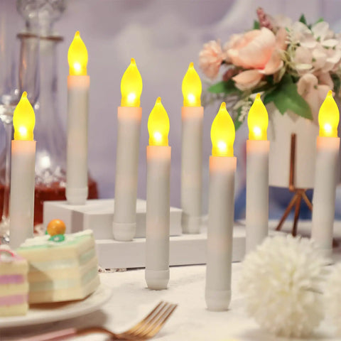 108 Piece Flameless LED Taper Candles Set Battery Operated Flickering Candlesticks on festive table setup
