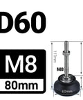 Heavy Duty Adjustable Leveling Feet With Swivel Base, 60Mm Threaded Furniture Pads 4 Pack showing dimensions and M8 threading.