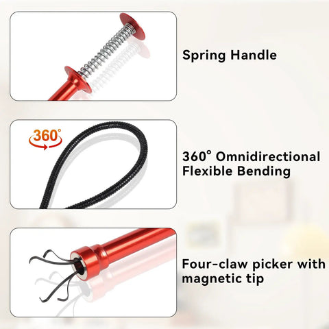 24 Inch Magnetic Pickup Tool With Four Claw Grabber Flexible Reacher For Litter Cleanup And Sink Drain Debris Bendable Hose Reach Long Handheld Reaching Tool For Home Garage And Car Care