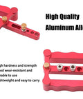 Heavy Duty Self Centering Doweling Jig Kit With Pocket Inclined Hole Drill Guide showing aluminum alloy construction and adjustment knobs.