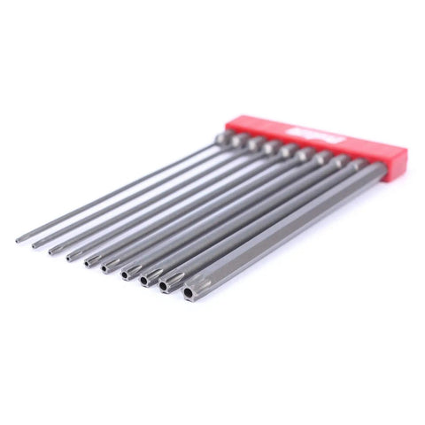 Tamper Resistant Torx Bit Set T7 Through T40 With One Quarter Inch Hex Shank, 150mm Six Inch Drive Bits, 10 Piece Pro Grade S2 Steel
