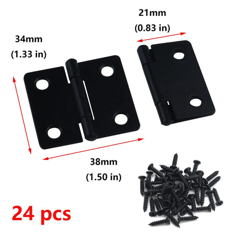 Twenty Four Heavy Duty Black Folding Butt Hinges With Smooth Swivel Function And Included Mounting Screws for fast cabinet fixes, 24 pcs.