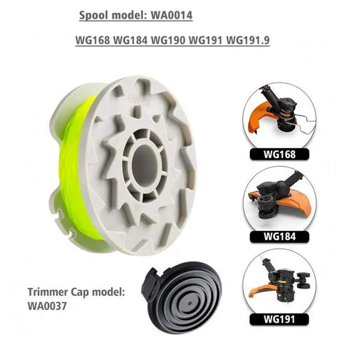 Trimmer Line Replacement Spool Kit Fits WG168 WG184 WG190 WG191 Auto Feed 20ft 0.080 Inch Refills With WA0037 Cap Covers